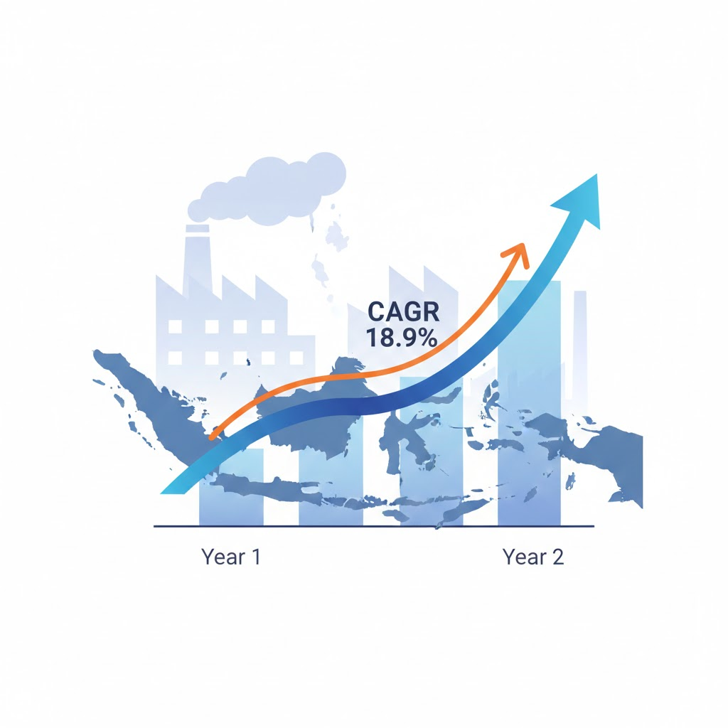 Grafik proyeksi pertumbuhan pasar cobot global dari USD 1,42 miliar
tahun 2025 menjadi USD 3,38 miliar tahun 2030 dengan CAGR 18,9 persen
menurut MarketsandMarkets