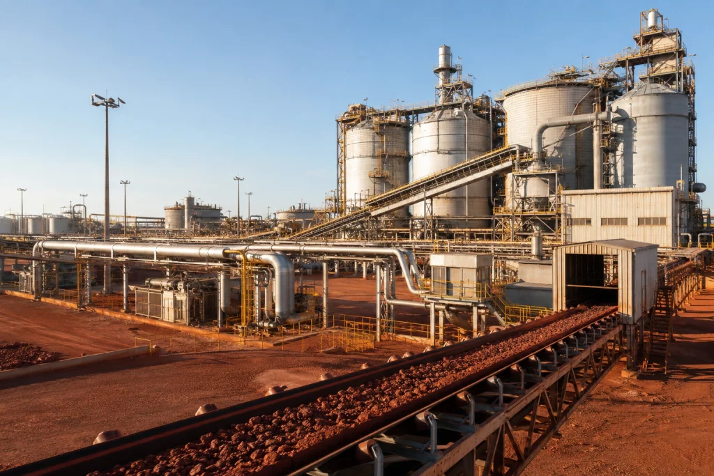 Fasilitas pemurnian bijih bauksit menjadi alumina yang menopang lonjakan investasi hilirisasi mineral Indonesia 2026.