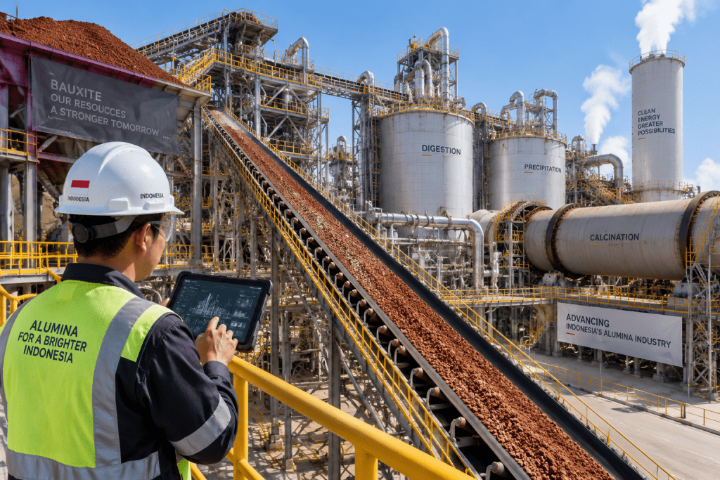 Fasilitas smelter pemurnian bauksit modern sebagai penggerak utama investasi hilirisasi semester I 2026.