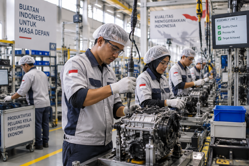 Pekerja industri lokal di pabrik manufaktur merefleksikan penyerapan 1,44 juta tenaga kerja dari realisasi investasi.